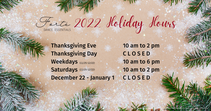 holiday hours at forte dance essentials in hoover, alabama